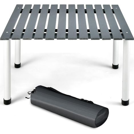 GOPLUS Table de Camping Pliable en Bois, Table Pique-nique Enroulable avec Sac de Transport, Charge 50KG, 69x69x42CM, Gris (1/5)