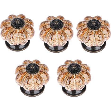 Lot de 5 boutons de meuble en céramique, forme citrouille, 38 mm, style européen vintage, blanc avec vis. (1/5)
