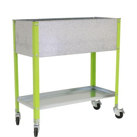 Jardinière avec étagère Simon Rack Urban Top mobile en métal galva verte 90x40cm (1/3)