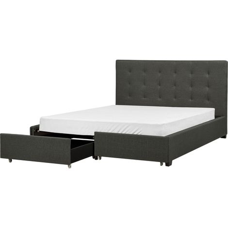 Letto contenitore tessuto grigio scuro con rete a doghe e cassetti 160 x 200 cm La Rochelle