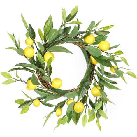 Couronne citron artificielle pour porte d'entrée déco printemps été fête intérieur extérieur diamètre 45 cm (1/2)