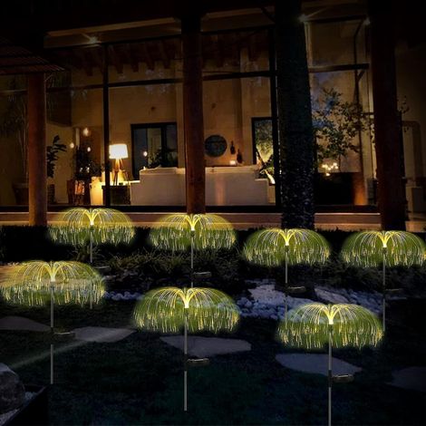 2 Pieces Firework Lamp, Led Fiber Optic Lamp, 7 Colors Solar Lights Garden Decoration, For Outdoor Lawn Patio Balcony Christmas Party Decor (white (1/5)