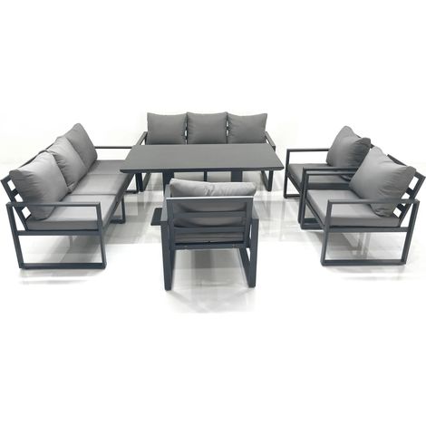 Fimous Garden Sofa Set Aluminium Furniture Rising Dining Tabe Set with 3 Chair Dark Grey (1/5)