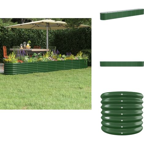 Lit surélevé de jardin Acier enduit de poudre 332x40x36 cm Vert - Jardinière Surélevée - Bac À Fleurs - Pot De Fleurs Extérieur - Décoration Jardin - Plante Extérieure (1/5)