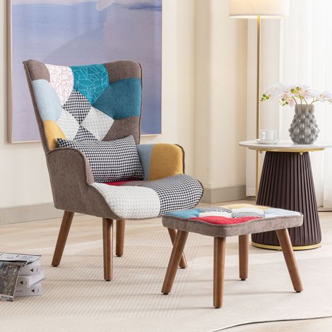 Fauteuil de loisirs assorti avec repose-pieds, dossier et coussin, ensemble fauteuil de détente pour salon