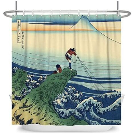 180x198cm Abstrait Ukiyo-e Anime Rideau de Douche Japonais Océan Vagues Mont Fuji Kanagawa Paysage Rideau de Bain Traditionnel Ethnique Rideau pour Salle Bains Polyester avec Crochets (1/4)