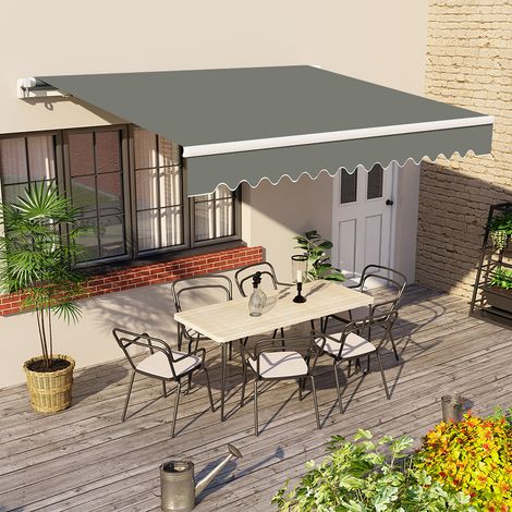 Grey Patio Manual Awning Garden Canopy Sun Shade Retractable Shelter 3.5x2.5M (1/5)