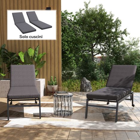 Ensemble 2 coussins Gris chaise extérieur lacets rembourrages polyester coton 190,5x58,4x7 cm