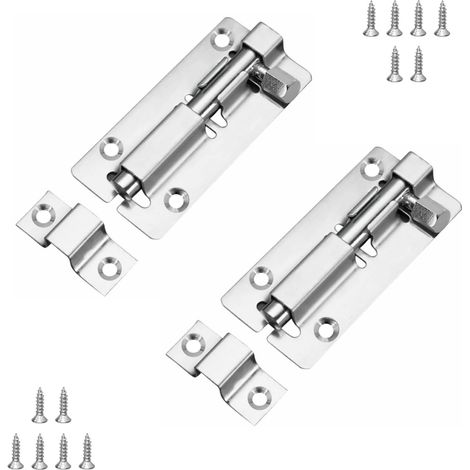 Verrous de porte coulissants 75 mm (3 po), en acier inoxydable 304, avec vis (lot de 2). (1/5)