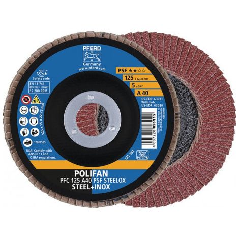 Disque à lamelles POLIFAN A PSF STEELOX D. 125 mm granulation A-40 conique acier (Par 10)
