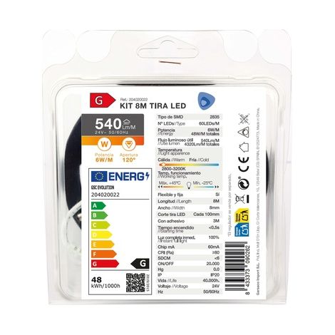 Kit 8M Tira de LED 6W/M IP20 2800K-3200K preparado