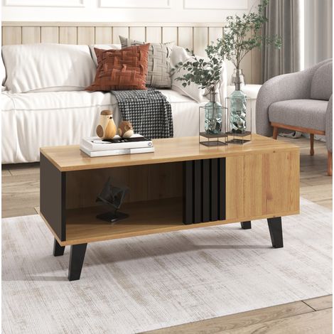 Couchtisch 100x60x45 cm aus Spanplatten in Schwarz und Holz mit Stauraum – MEUBLIV (1/5)