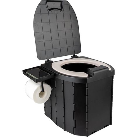 Inodoro plegable, diseño portátil, cómodo y ergonómico, negro. (1/2)
