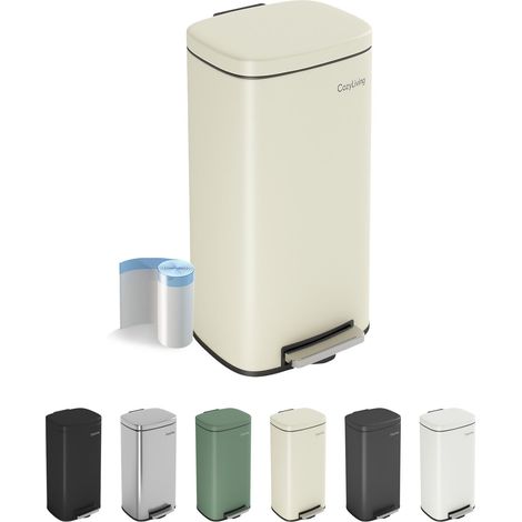 Pedal Kitchen Bin with Soft Close Lid, Step-On Trash Can with Inner Bucket 50L BEIGE