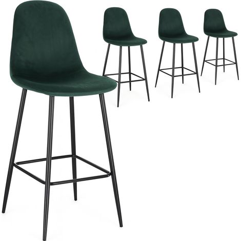 Lot de 4 tabourets BORELA – Velours & pieds en acier noir-Vert (1/5)