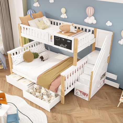 Bett Etagenbett Stauraum Massivholz Weiß Eiche OKMYHOME (1/5)