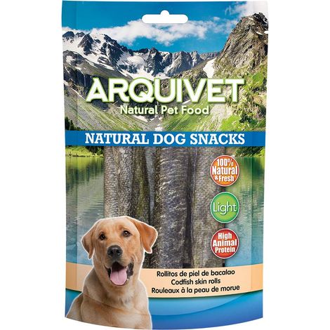 ARQUIVET Involtini di pelle di merluzzo - 70 gr - Snack 100% naturali per cani - prelibatezze per cani - Prodotto leggero - Molto ricco di sostanze nutritive (1/4)