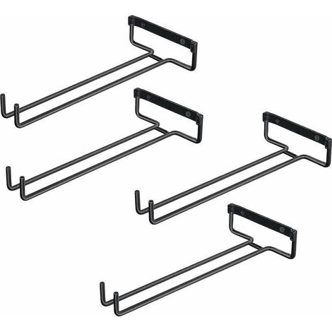 4PCS Accroche-verres pour Étagère Support De Verre en ferPour 4 Verres Support dAffichage Mural En Verre à Vin Porte-Verre à lEnvers Pour Armoires à Vin, Bars, Cuisines (Noir) (1/4)