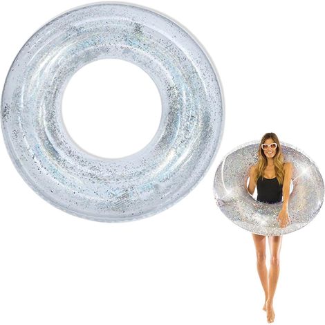 Bouée de Natation à Paillettes, Anneau de Natation Gonflable Adulte, Bague de Natation en PVC, Pneus de Natation pour Adultes Accessoires de Flottants pour Fête de Piscine D'été - Argent (1/5)
