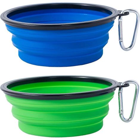 Gamelles pliables pour chiens et chats lot de 2 portables pour promenades voyages avec 2 mousquetons couleurs bleu moyen et vert (1/5)