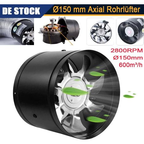 600m³/h Axial Rohrlüfter Ø150 mm Zuluft Abluft Rohrventilator Lüfter Ventilator