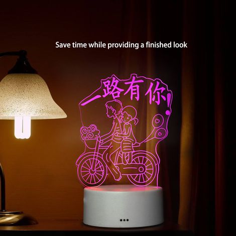 Lampe USB 4,5 V à sept couleurs avec interrupteur tactile, motif acrylique 3D décoratif (base blanche) (1/5)