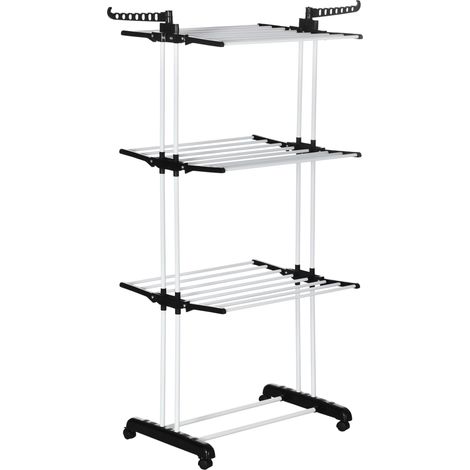 Stendibiancheria a torre con ruote, 4 livelli estensibile nero 73 x 45,5 x 177 cm (1/5)