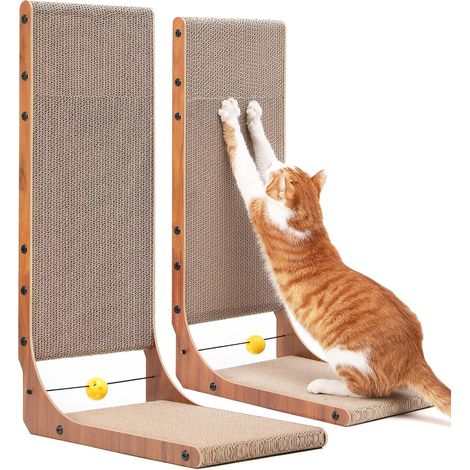 Griffoire pour Chat, 68 cm Carton à Gratter en Forme de L avec Balle pour Chat d'Intérieur, Couleur Noisette, Lot de 2 (1/5)