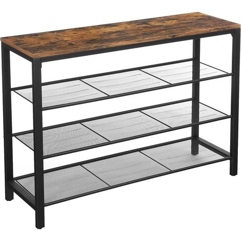 Vasagle – Étagère à chaussures 3 niveaux en maille – Structure en acier noir et bois brun rustique – Capacité 15 paires – Design industriel pour entrée
