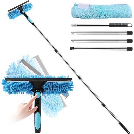 2 en 1 Raclette à Vitres avec Long Manche 270 Télescopique Pivot Nettoyeur Vitre avec en Brosse en Microfibres Professionnelle Kit (1/4)