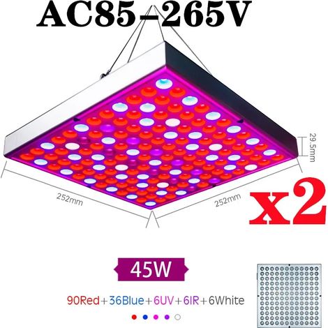 Lampes de croissance pour plantes (45 W, lot de 2, UE) Panneau lumineux LED de croissance à spectre complet pour plantes d'intérieur et semis de fleurs. (1/5)
