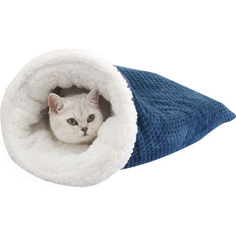 Sac de couchage pour chat, lavable et auto-chauffant pour chat, lit d'intérieur chaud, apaisant et confortable, pour animaux de compagnie pesant jusqu'à 6 kg (bleu)
