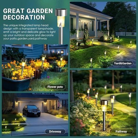 Solarleuchte, LED-Gartenleuchte für den Außenbereich, Landschafts-/Wegebeleuchtung, Edelstahl, 12er-Pack, warmweiß (1/4)