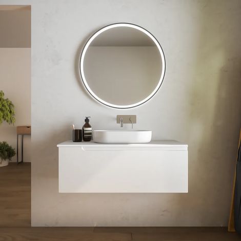 Mobile da Bagno Sospeso 100 cm un Cassetto Bianco Opaco con Top Mod. Ardenne (1/5)