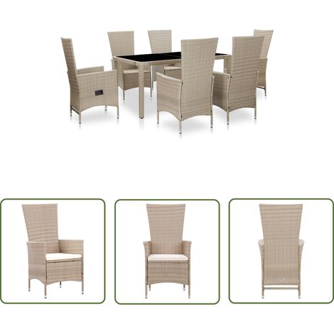 Salon de jardin avec coussins 7 pcs Résine tressée Beige (1/5)