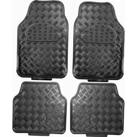 Alfombrilla de coche PVC negra 4 piezas motivo de aluminio