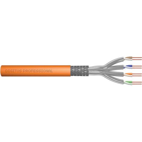 Digitus Cable de datos CAT 7 S-FTP - cable de instalación, 1200 MHz Dca (EN 50575), AWG 23/1, anillo de 100 m, Sx, naranja (1/4)