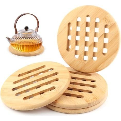 4 Pièces Dessous de Plat, Dessous de Plat Bois, Tapis de Dessous de Plats Antidérapant, Résistant à la Chaleur Plat Bois pour Bols et Ustensiles Chauds Assiettes de Table (15 x 15 cm, (1/5)