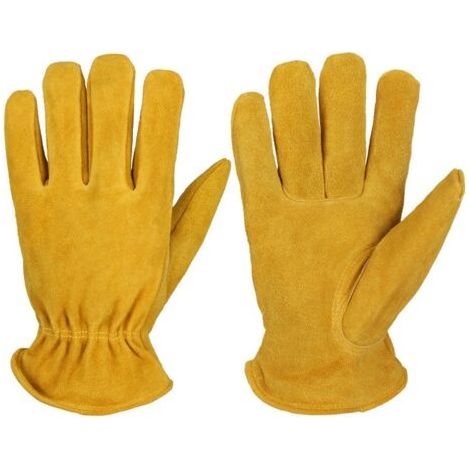Sollbry 1 paire de gants de cuisine avec doublure isolante, faciles à nettoyer, en cuir de vache, jaune, M (23,7 x 18,5 x 3 cm) (1/4)