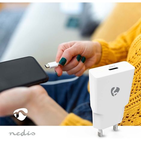 Nedis Netzladegerät / GaN / PD3.0 / 1.67 A / 2.22 A / 3.0 A / Anzahl der Ausgänge: 1 / USB-C™ / Automatische Spannungswahl / Weiss