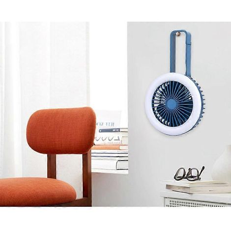 Mini ventilateur USB portable pliable et multifonction avec mousqueton, petit ventilateur silencieux d'extérieur (bleu) (1/5)