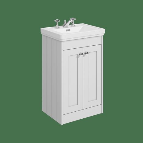 Balterley Butterton 500mm Floor Standing 2 Door Unit with Classic Basin 3 Tap Hole - Satin White