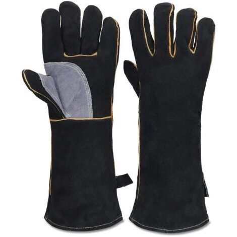Gants résistants au feu et à la Chaleur extrêmes, Cuir avec Coutures en Kevlar, Parfaits pour cheminée, poêle, Four, Grill, soudage, Barbecue, mig, Support à marmite, Traitement des Animaux (1/5)