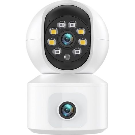 Caméra de sécurité à Domicile 6MP HD Double Objectif caméra Double écran bébé Moniteur AI Suivi Automatique intérieur Maison sécurité CCTV 2 Voies Audio vidéo Surveillance(6MP NO SD Card) (1/5)