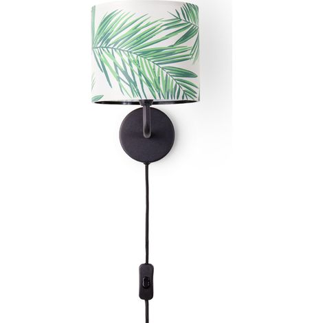 Paco Home Tischlampe Schreibtischlampe Wandlampe Stoff Nachttisch E14 Blumen Jungle Deko Wandleuchte - Schwarz, Design 4 (Ø18 cm)