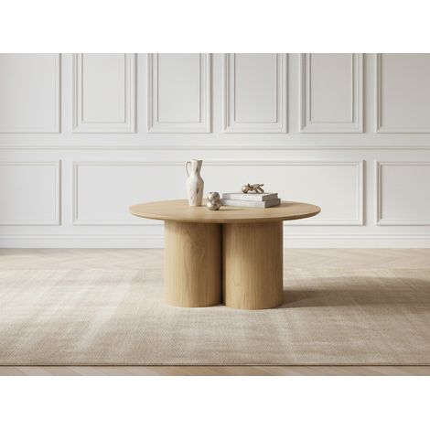 BOBOCHIC - Table basse ronde D.80 cm LUCIA placage chêne massif Marron (1/5)