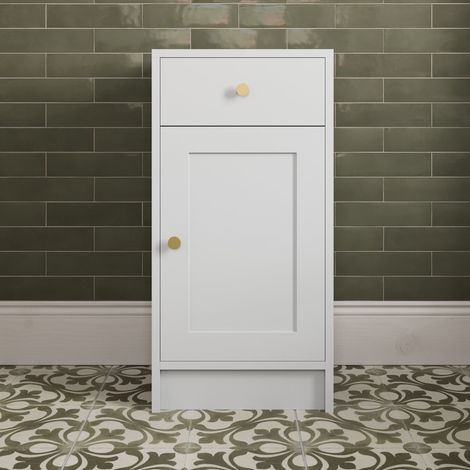 400mm Bathroom Storage Unit Cabinet Soft Close Freestanding Traditional White, Brass Handles (1/5)