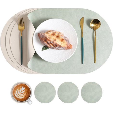 Sets de table ovales résistants à la chaleur le set comprend quatre sets de table lavables (45 x 30 cm) et quatre dessous de verre ronds (10 cm) pour la cuisine et la salle à manger (1/5)