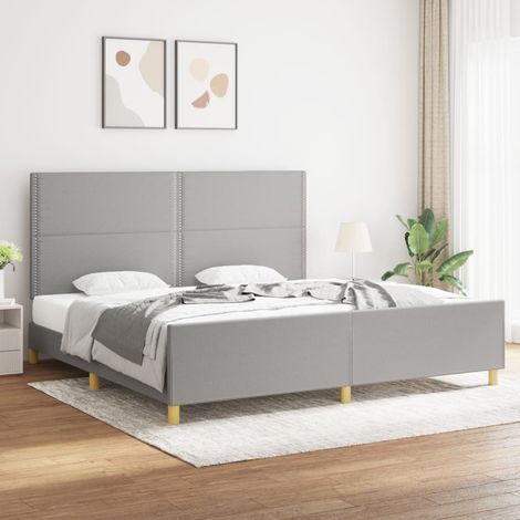 Lit adulte avec tête de lit Cadre de lit Lit Grand Gris clair 200x200 cm Tissu FR24906 (1/5)