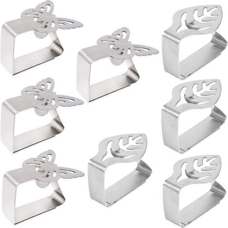 Set mit 8 Tischdeckenbeschwerern mit Edelstahlclips - Für Garten, Restaurant, Außenbereich, Party (Schmetterling, Blatt) (1/5)